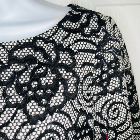 Nicole Miller Floral Lace Overlay Multicolor Side Stripe Midi Dress Black M - Picture 4 of 12